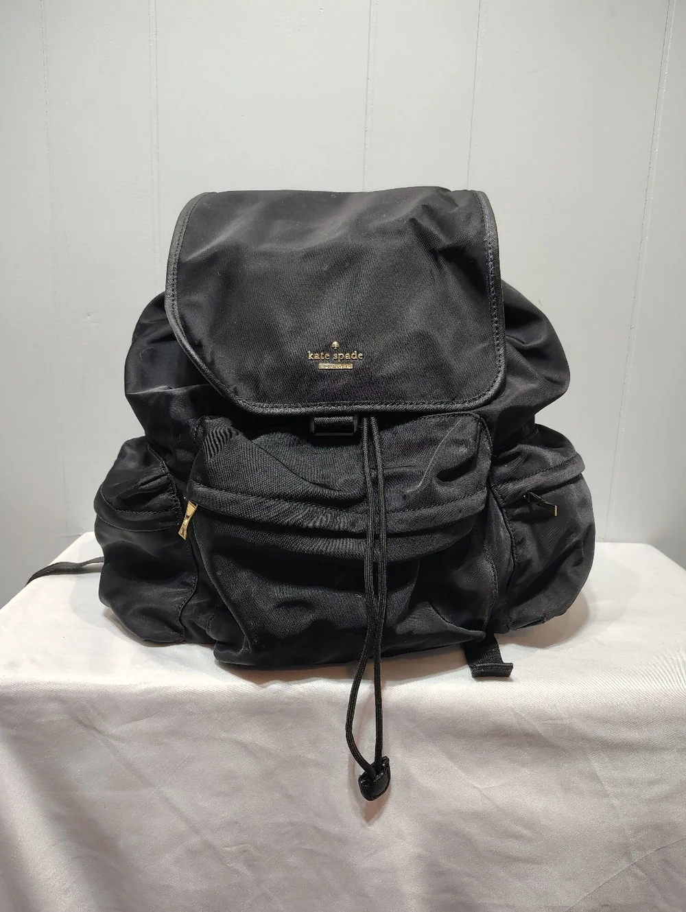 Vintage Kate Spade Black Nylon Backpack Large Travel Bag Gold Hardware Read